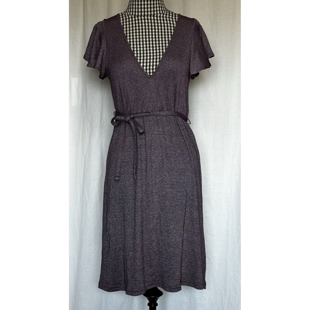 Michael Stars Dress Purple Flutter Sleeve V Neck Belted One Size fits Most USA